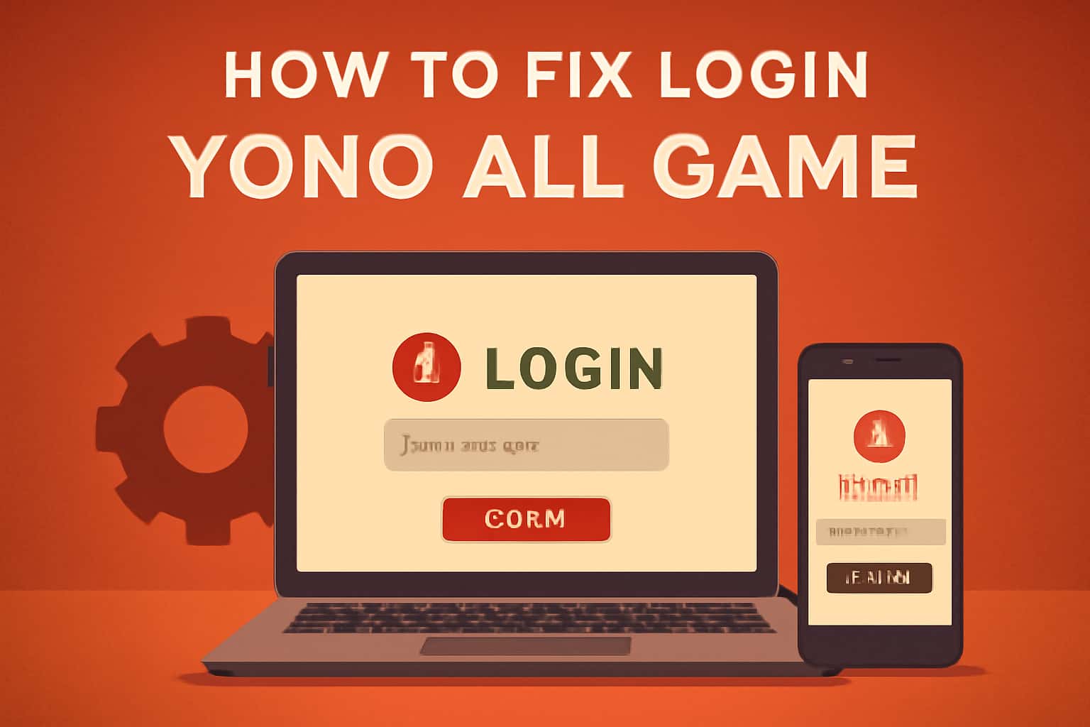 A high-tech scene illustrating the process of fixing login issues for the Yono All Game app.