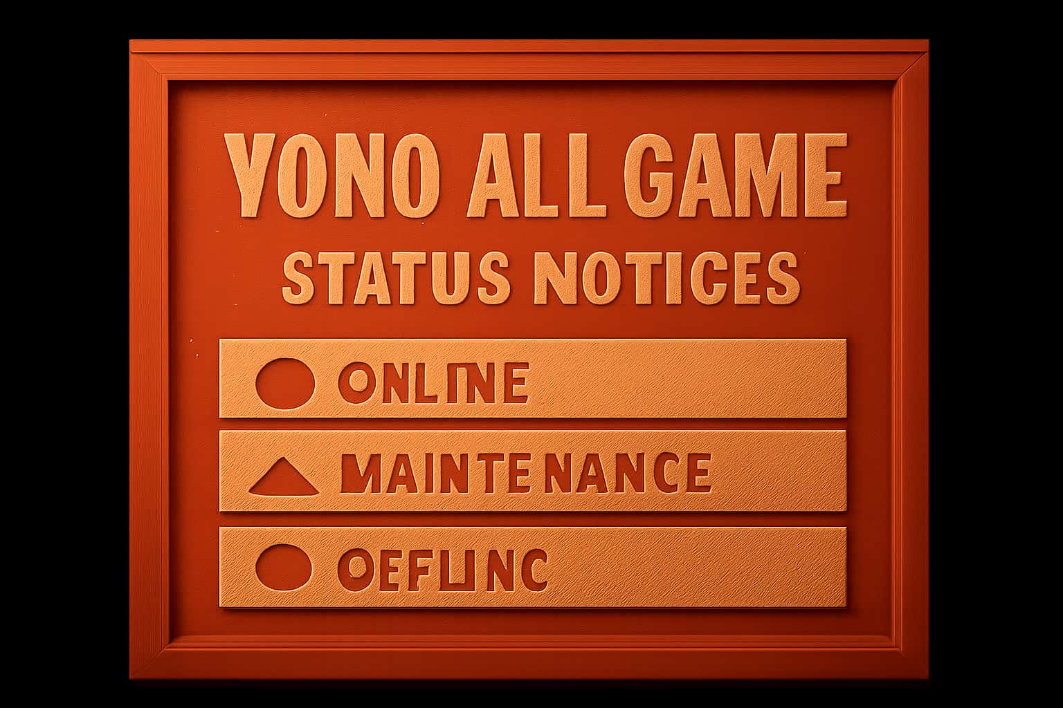 Informational graphic showcasing Yono All Game status notices.