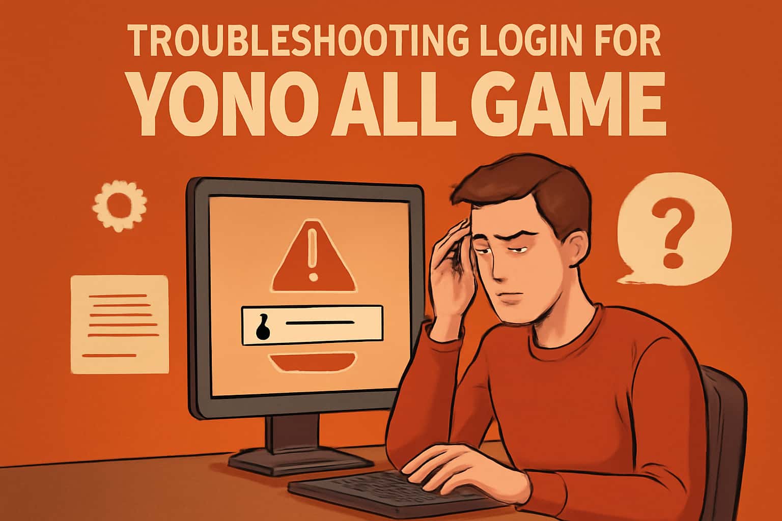 An informational graphic illustrating troubleshooting login steps for Yono All Game.
