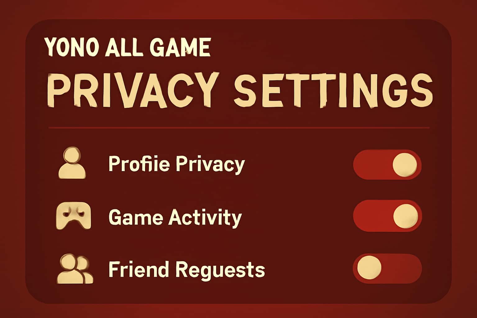 An informational graphic detailing Yono All Game Privacy Settings in a neutral and professional style.
