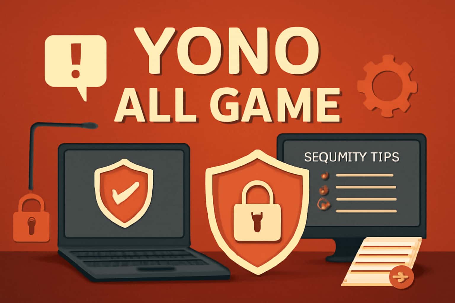 An informative display about Yono All Game security tips highlighted in #c4181a tones.